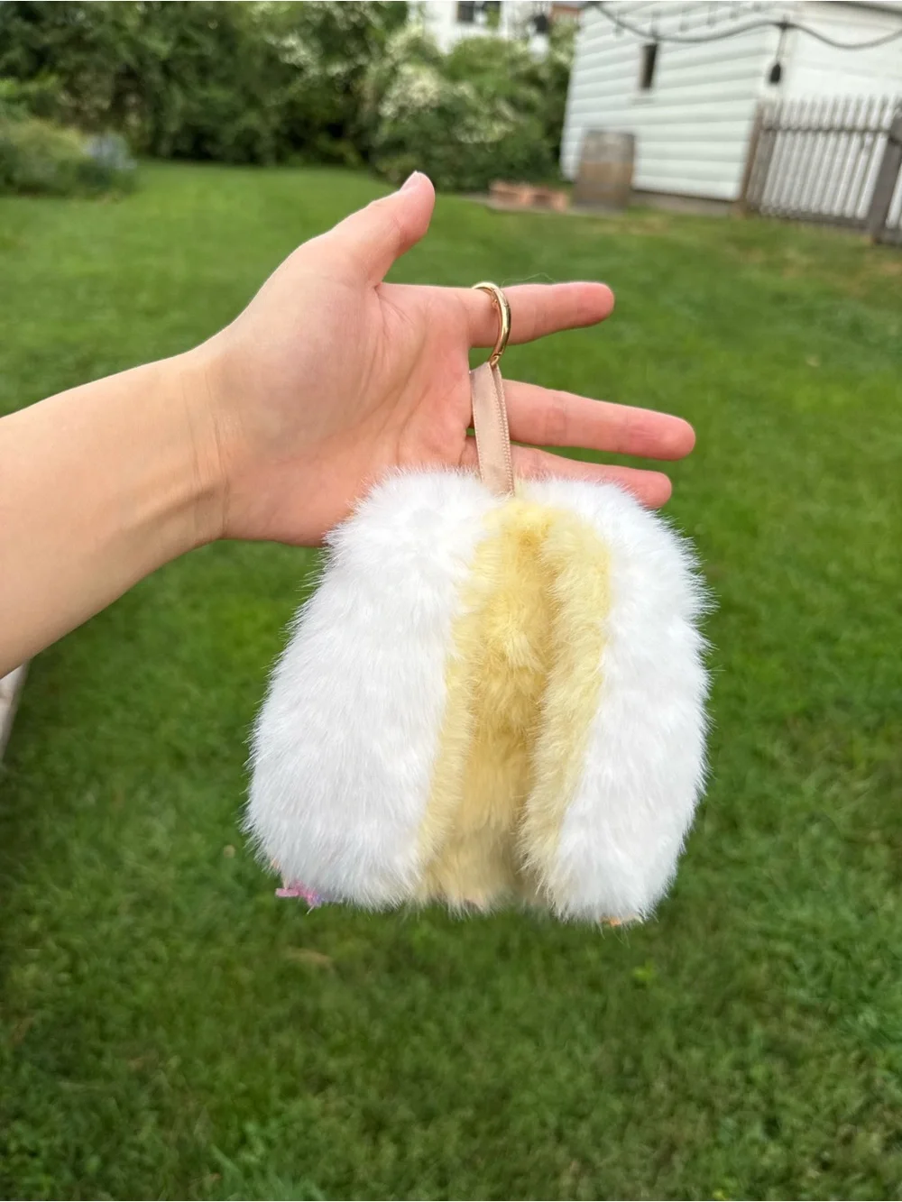 Cute Yellow Bunny Plush Keychain Baby Three with Pink Bow and trim-Gift for Kids